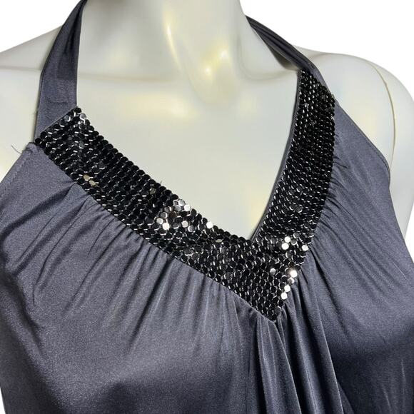 Express Grey Silky Halter Top Mesh Chain Mail V-Neck Party Club Small Metallic - Picture 9 of 10
